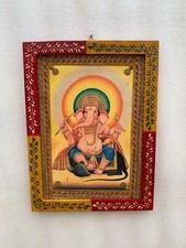 Ancien Cadre Photo God Ganesha Décoration Murale Décor en Bois Vintage Peint