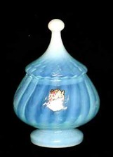 Stelvia Drageoir bonbonnière opaline bleue vintage Candy Jar MCM Italian