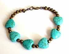 BRACELET COEURS TURQUOISE ET BRONZE BOHO VINTAGE P70