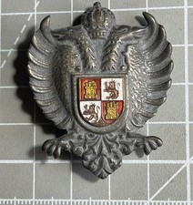ancien insigne de calandre Armoirie Tolède Espagne Laiton Blason Aigle Bicéphale