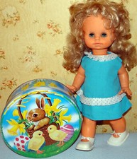 POUPÉE PARLANTE ARTICULÉE  38 cm VINTAGE tient debout yeux dormeurs mécanisme HS