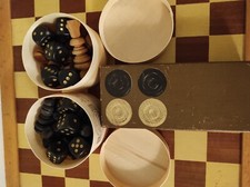 3 Anciens Jeux de Société D'échecs, Dames et Dés complets en  Bois Vintage Occ.