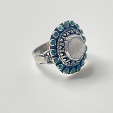 Ancien Bague Opale Turquoises Argent Antique Opal Sterling Silver Ring