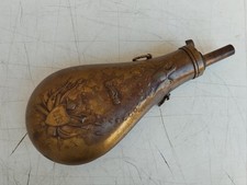 Antique XIX Siècle Flasque Porte-Poussière D'Arme Américaine En Laiton Symboles