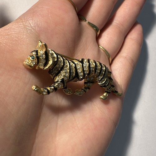 Broche tigre doré strass - tigre, doré,