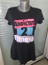 T Shirt Femme Reebok Addicted 2 Fitness Noir Vintage Y2K Sport Gym Training