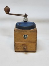 Ancien Moulin A Café Peugeot Frères Métal Bleu Et Bois