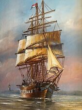 Beautiful Sailing Ship Oil Painting - Solid Wood Frame - Edlee Karnz (1947-2019)