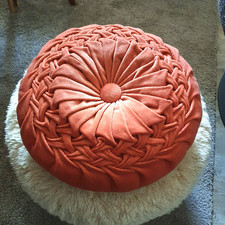 Ancien Vintage années 50/60 Coussin Rond Plissé Velours Epaisseur 14 cm ø 38 cm