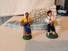 Santons La Poissonnière Et Le Pêcheur Truffier Douzon