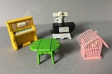 MOBILIER MINIATURE en MÉTAL MAISON DE POUPÉE PIANO CUISINIÈRE CAGE TABLE