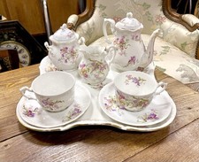 Service A Déjeuner Tête À Tête Limoges Plateau Porcelaine Louis XV Rocailles TBE