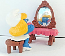 SCHLEICH 40234 Schtroumpfette devant sa chauffeuse PEYO 1983 Vintage Rare