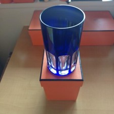 Vaisselle en verre Hermès Paris cristal bleu roche avec boîte