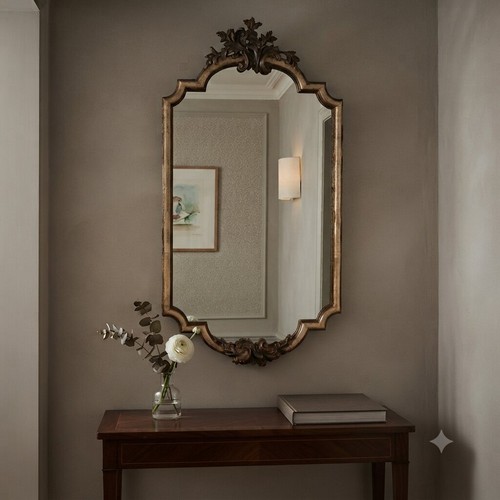 Miroir ancien bois gravé - miroir,
