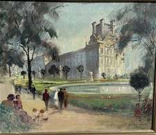 Tableau signé huile Pavillon Flore Tuileries Louvre Paris impressionniste XXe