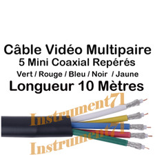 10 METRES CABLE RVB DE 5 MINI COAXIAL 75 OHM REPERES PAR COULEUR