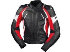 iXS Veste en Cuir Canopus Noir-Rouge-Blanc Blouson Moto de Vachette