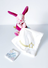 Doudou Plat/Mouchoir Lapin Rose Blanc Étoile Filante Doré Or Les Comètes Babynat