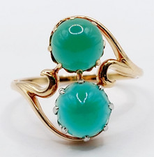 Bague toi et moi vintage or 18k cabochons chrysoprases