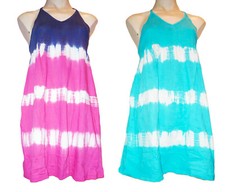 Robe D'Été/De Plage Rayée Tie-Dye Turquoise Bleu, Taille UK 12/14