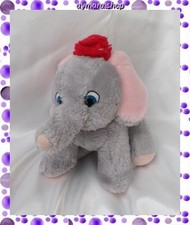Doudou Peluche Eléphant Assis Gris Rose Chapeau Rouge Vintage Disney