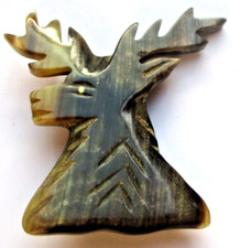Superbe broche tète de cerf en Celluloïd marron bijou vintage collector 5603