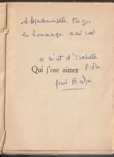 Autographe Hervé BAZIN sur livre "Qui j'ose aimer"