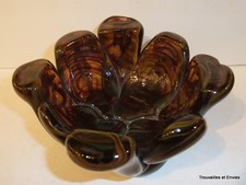 Coupelle Vide-poches en verre avec filets colorés, ovale 12cm x 12,5cm, ht 5,4cm