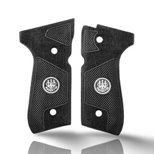 Poignées de pistolet noires pour Beretta 92FS avec logo en acier inoxydable -...