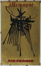 Mathieu Air France Allemagne 1967 Affiche Originale Compagnie Aérienne Europe