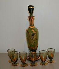 Service à liqueur Cristal de Bohème Vert et Or Tchécoslovaquie