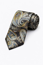 Cravate Paisley  Noir Bleu Or