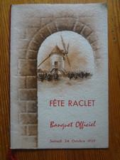 Ancien menu 1959 Fête Raclet Restaurant Les Maritonnes Romanèche Thorins