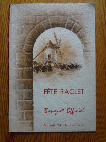Ancien menu 1959 - , raclet