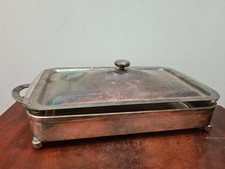 PLAT rectangulaire PYREX . 1950. Métal Argenté,  Bel État 