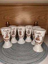 Lot de 6 mazagrans, porcelaine Lourioux création Deshoulieres décor moulin café 