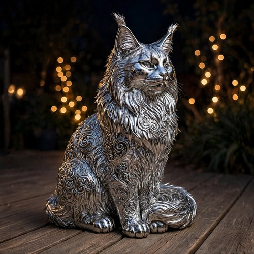 Statue chat maine coon chrome - chat,