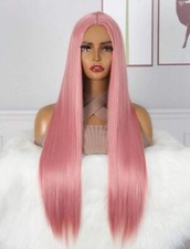 Perruque Synthétique Femme Rose Clair Longue Lisse +4 Bonnet