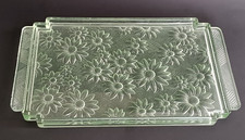 **PORTIEUX ART DECO PLAT A SERVICE EN VERRE MOULE VERT