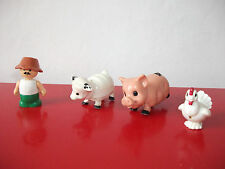 16.1.31.8 Lot ferme cochon poule 4 figurines jouet ancien vintage 