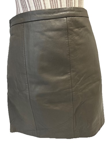 Jupe cuir agneau vert kaki - cuir,