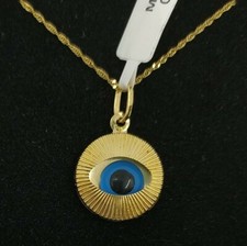 Pendentif Et Chaîne Or 18K 750 MLS. Œil Turc. 16 Mm.