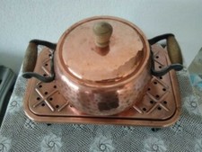 Service à fondue en cuivre Suisse Stockli Netstal caquelon chauffe-plat