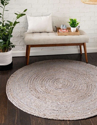 Tapis gris jute - , rond