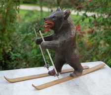 ART DECO - Ours sculpté en bois sur ski Forêt Noire grand modèle - NOY25OUR001