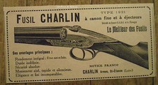 Publicité FUSIL CHARLIN canon fixe ejecteurs     1921, advert