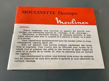 Ancienne Notice Moulinex Moulinette Electrique Vintage