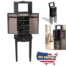 Wood Jewelry Cabinet Mirrored Box Storage Chest Stand Organizer Christmas Gift