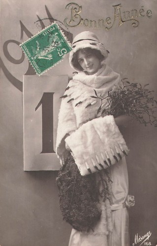 Bonne annee 1911 femme - cp,